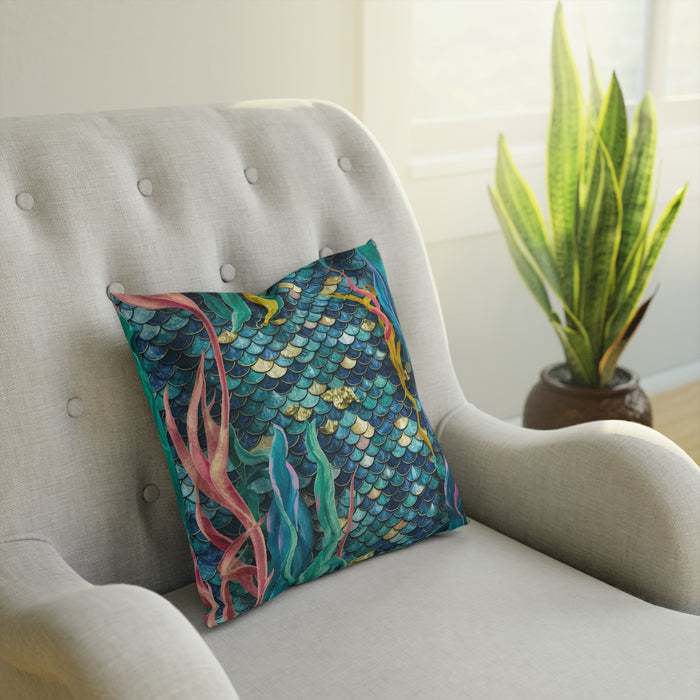 Mermaid Scale Cushion - Iridescent Fantasy Mermaid Scales Cotton Drill Throw Pillow for Ocean Coastal Home Decor, 3 Sizes