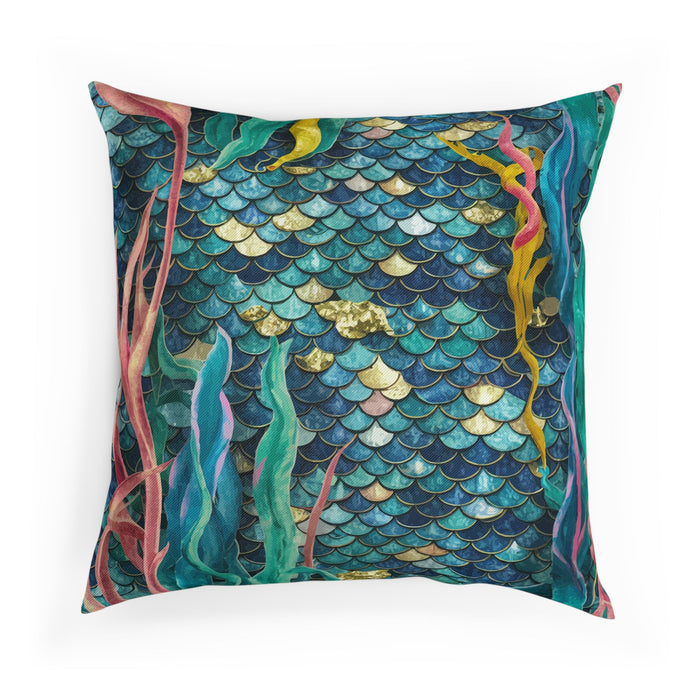 Mermaid Scale Cushion - Iridescent Fantasy Mermaid Scales Cotton Drill Throw Pillow for Ocean Coastal Home Decor, 3 Sizes