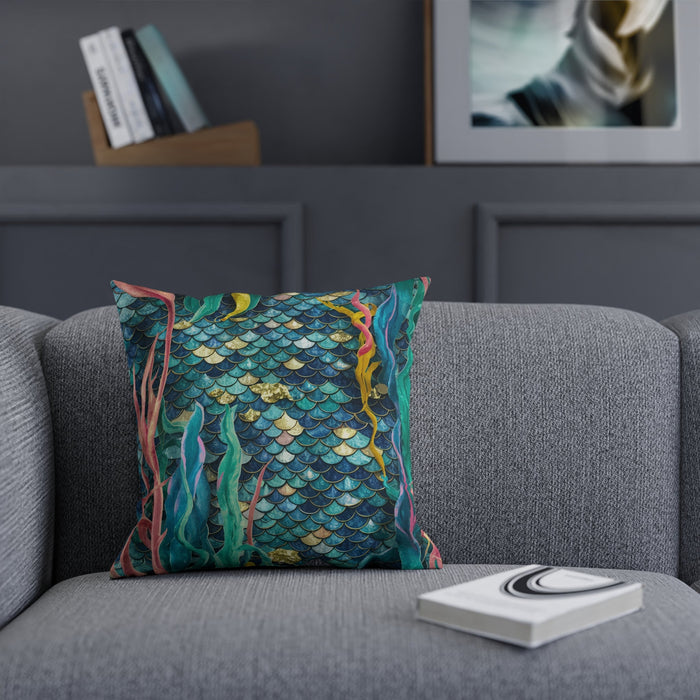 Mermaid Scale Cushion - Iridescent Fantasy Mermaid Scales Cotton Drill Throw Pillow for Ocean Coastal Home Decor, 3 Sizes