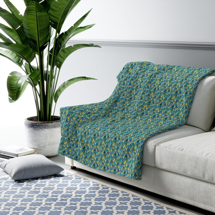 Mermaid Scale Sherpa Fleece Blanket – All-Over Teal & Ocean Scale Print | Plush Sherpa Back | 50” × 60” & 60” × 80” | Mermaid Gift