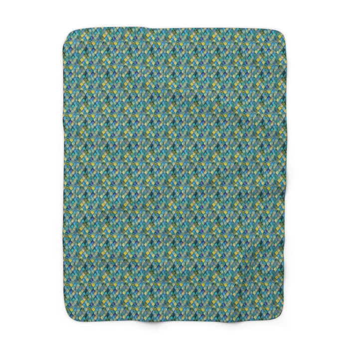 Mermaid Scale Sherpa Fleece Blanket – All-Over Teal & Ocean Scale Print | Plush Sherpa Back | 50” × 60” & 60” × 80” | Mermaid Gift