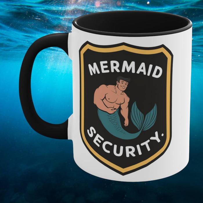Mermaid Security Accent Mug – Funny Merman Security Badge Design | 11oz & 15oz | Pink Red Black | Funny Mermaid Gift