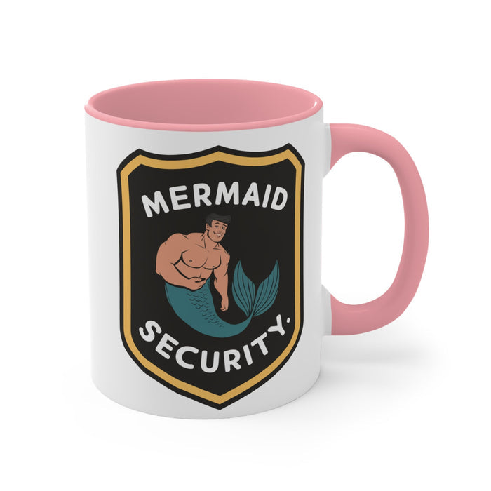 Mermaid Security Accent Mug – Funny Merman Security Badge Design | 11oz & 15oz | Pink Red Black | Funny Mermaid Gift
