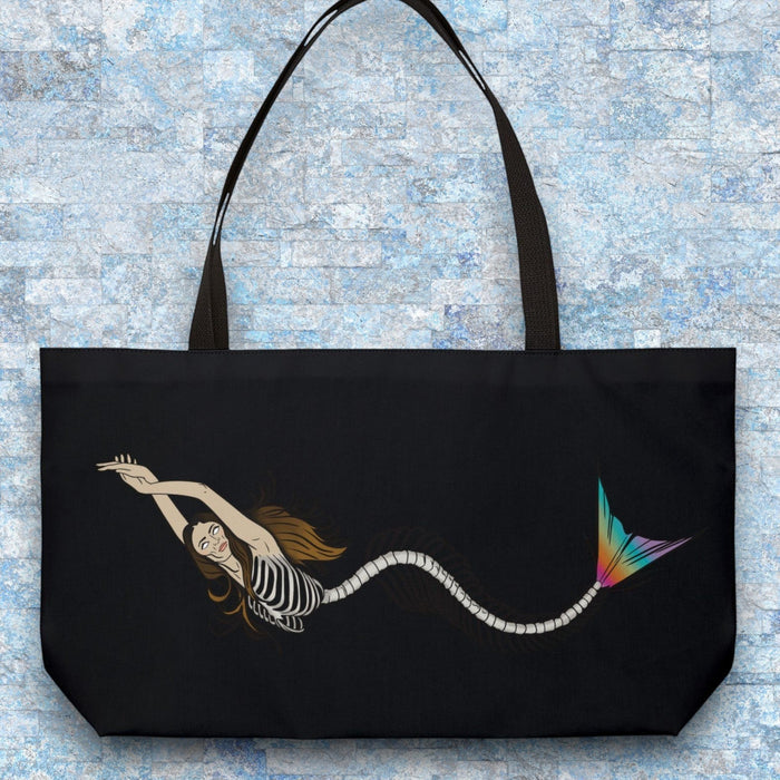 Mermaid Skeleton Weekender Tote Bag - Dark Gothic Mermaid Art Beach Bag for Mermaid Lovers, 24x13 Spun Polyester