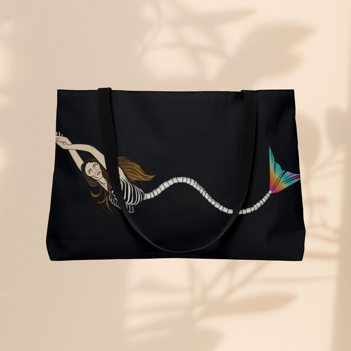 Mermaid Skeleton Weekender Tote Bag - Dark Gothic Mermaid Art Beach Bag for Mermaid Lovers, 24x13 Spun Polyester