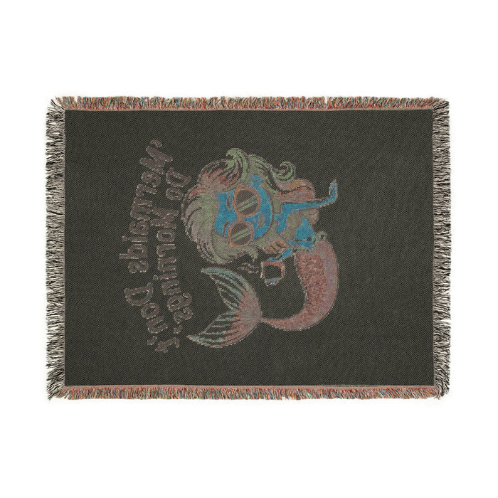 Mermaids Don’t Do Mornings Woven Blanket – Funny Mermaid Throw | 100% Cotton with Fringe | 3 Sizes | Artwork or Photo Finish | Mermaid Gift for Her