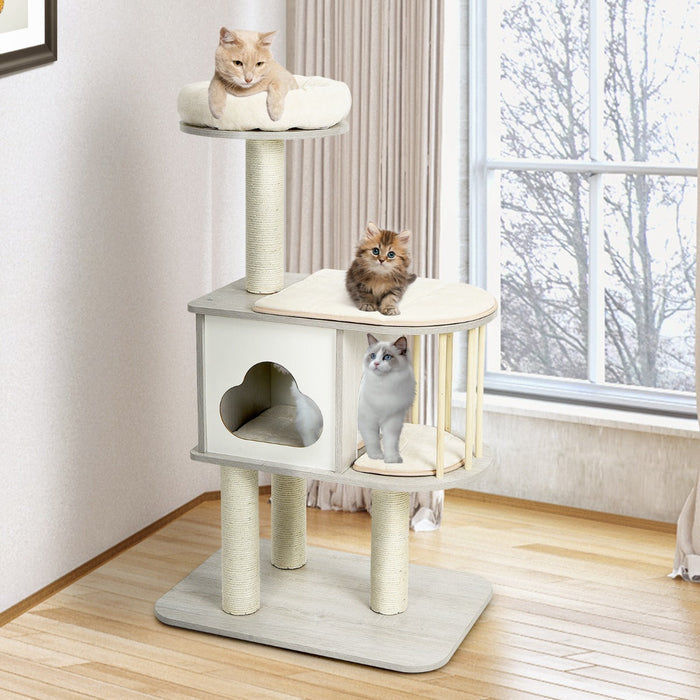 Modern Three-Tier Cat Tower with Condo