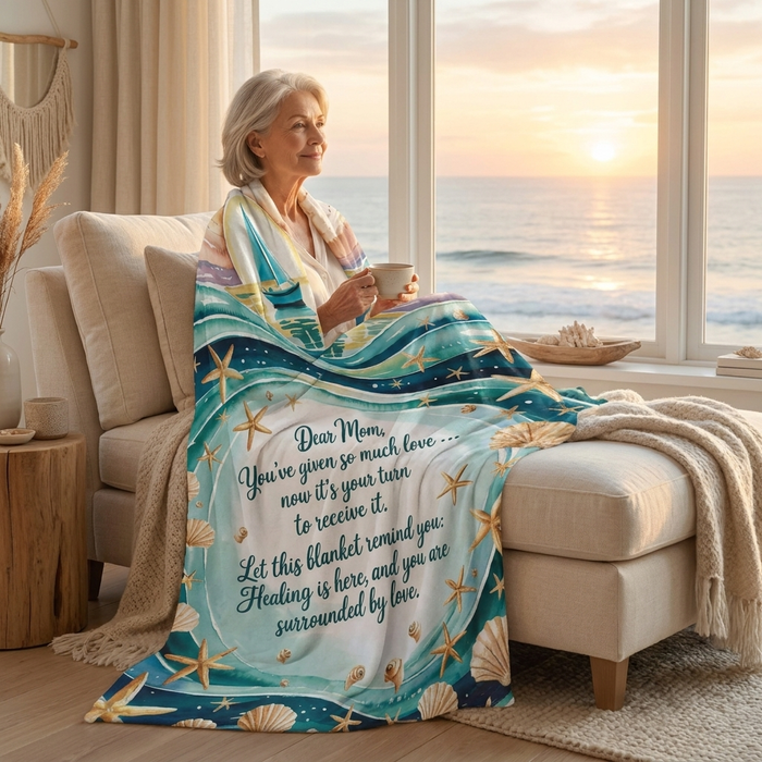 Mom Healing & Love Velveteen Plush Blanket – You’ve Given So Much, Now It’s Your Turn | Word Cloud Teal Throw | 3 Sizes | Comforting Mother’s Day Gift