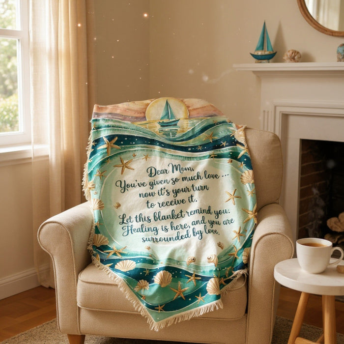 Mom Healing & Love Velveteen Plush Blanket – You’ve Given So Much, Now It’s Your Turn | Word Cloud Teal Throw | 3 Sizes | Comforting Mother’s Day Gift