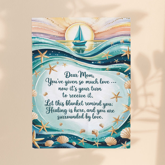 Mom Healing & Love Velveteen Plush Blanket – You’ve Given So Much, Now It’s Your Turn | Word Cloud Teal Throw | 3 Sizes | Comforting Mother’s Day Gift