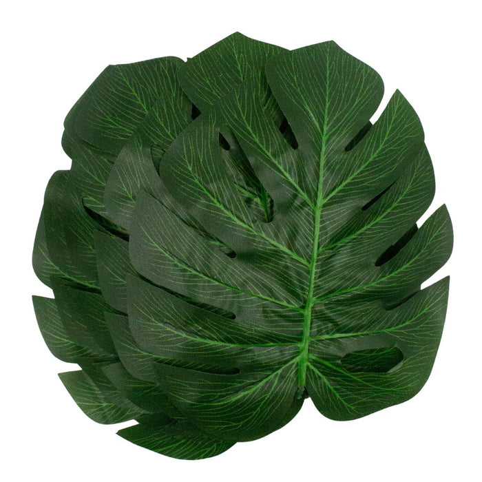 Layered monstera leaf cutout decoration, dark green with dark slit openings