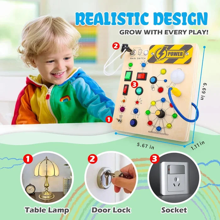 Montessori Busy Board with LED Lights for Fun Learning