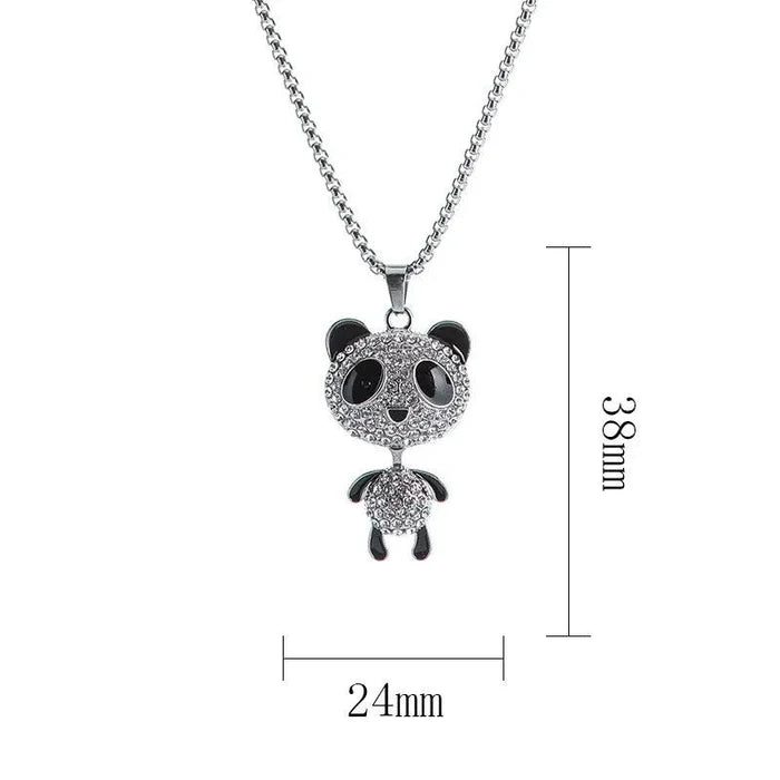 Panda rhinestone pendant necklace with panda charm; 38mm length, 24mm width.