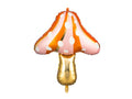 Polka-dot mushroom-shaped foil balloon with gold stem, orange and white