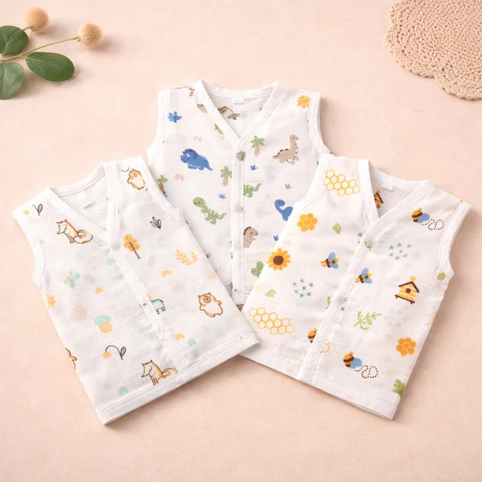Muslin Cotton Baby Jabla Set | Pack of 4 | Soft Sleeveless Vest for Newborns & Infants