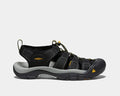 Keen Newport H2 sandals in black with durable webbing upper, bungee lace system, and sturdy rubber outsole, side view.