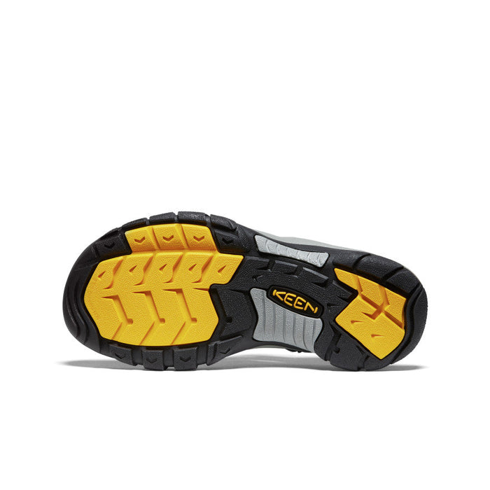 Keen Newport H2 sandal outsole showing durable traction pattern with black and yellow rubber details.