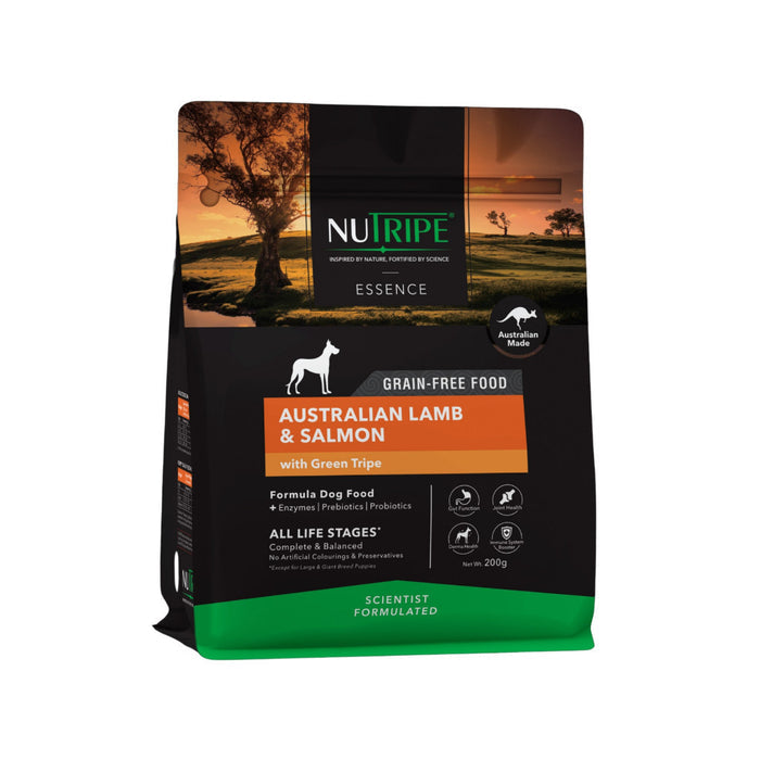 Nutripe Essence Australian Green Tripe Dry Food 200g - Complete Nutritious High Protein Meal For Cats & Dogs Lamb & Salmon - Dog