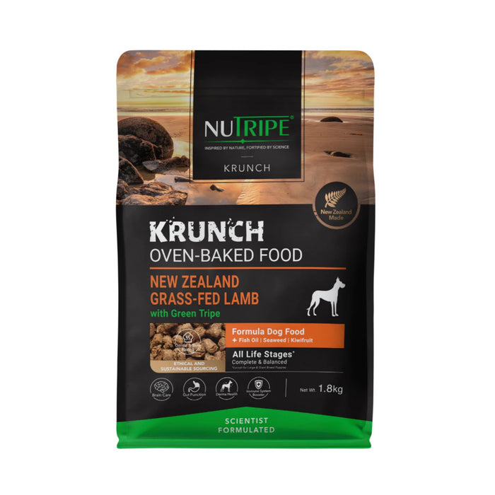 Nutripe Krunch Oven-Baked Dog & Cat Food with Green Tripe 1.6kg - 7kg - Complete & Balanced Crunchy Kibble DOG Lamb 1.8kg