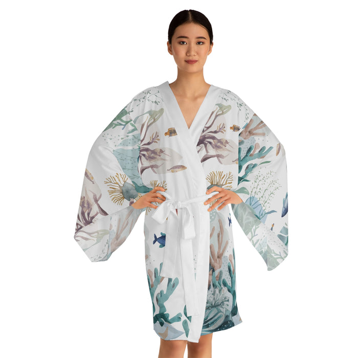 Ocean Scene Kimono - Lightweight Ocean-Inspired Wrap for Beach Cover-Ups, Resort Wear, and Summer Layering XS to 2XL