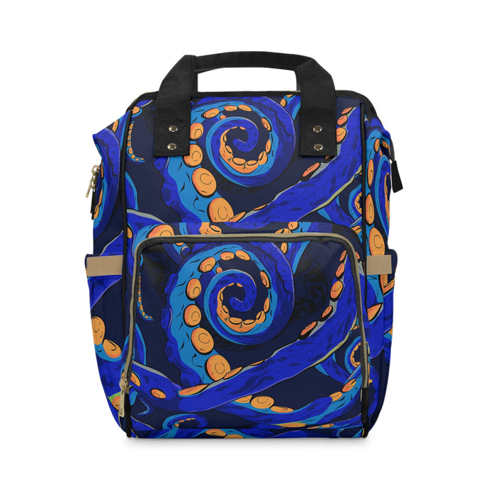 Octopus Diaper Backpack Octopus Delight - Bold Blue Swirl Tentacle Print Baby Bag for Ocean Parents, Padded Back Panel