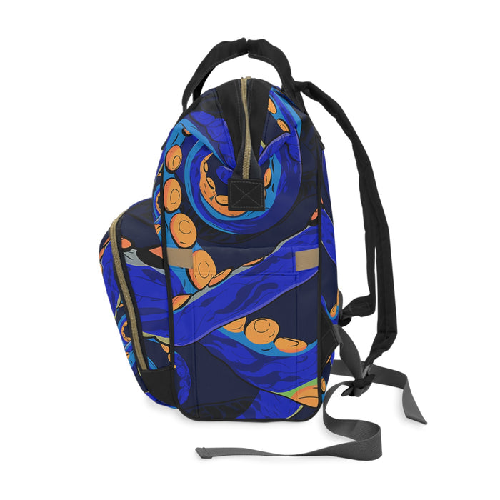 Octopus Diaper Backpack Octopus Delight - Bold Blue Swirl Tentacle Print Baby Bag for Ocean Parents, Padded Back Panel