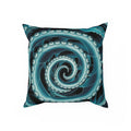 Octopus Spiral Tentacle Cushion – Hypnotic Bioluminescent Teal & Black Deep Sea Art | Cotton Cover | Double-Sided Print | 3 Sizes | Gothic Ocean Home Decor