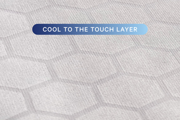 Text 'Cool to the Touch Layer' on a a close-up of the cover of the Original Cooling Pillow