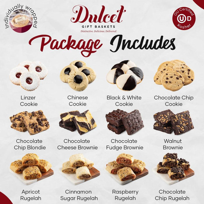 Gift basket assortment chart showing cookie and brownie varieties with labels
