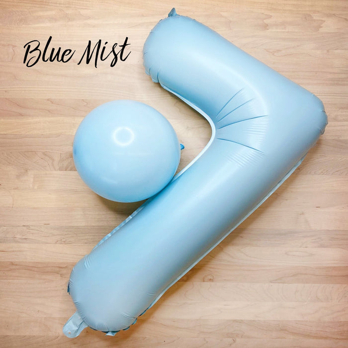 Pastel blue foil number balloon 4, 32-inch giant balloon with hanging loops