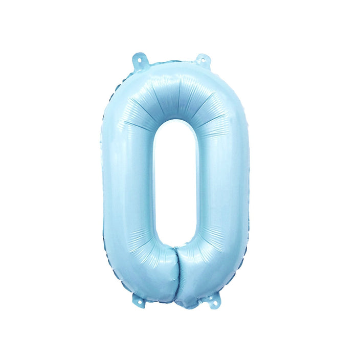 Pastel blue foil number balloon 0, 32-inch giant balloon with two top loops