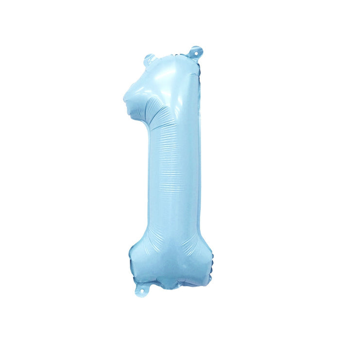 Pastel blue foil number balloon 1, 32-inch giant balloon with hanging loops at top
