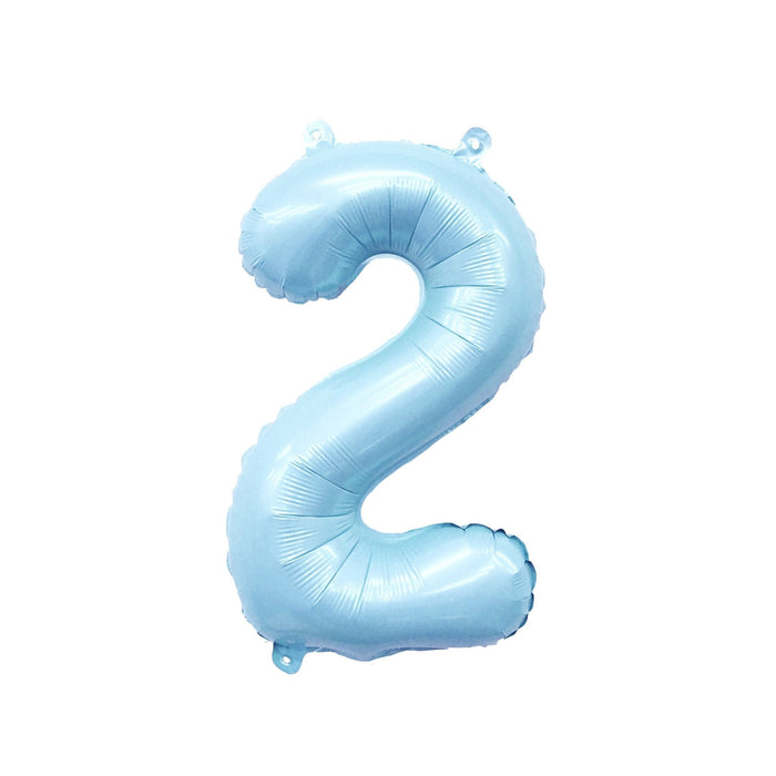 Pastel blue foil number balloon 2, 32-inch giant balloon with two top loops