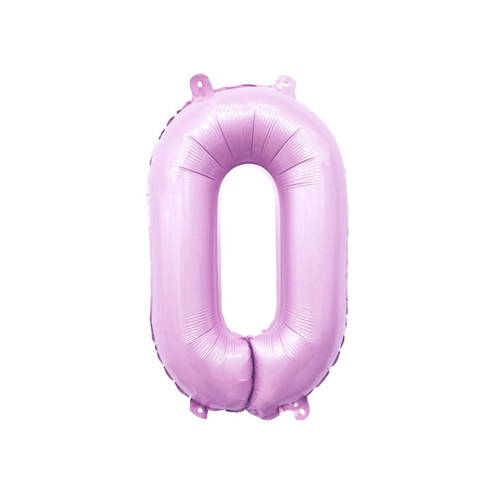 Lilac pink foil number 0 balloon, 32-inch giant balloon with hanging tabs
