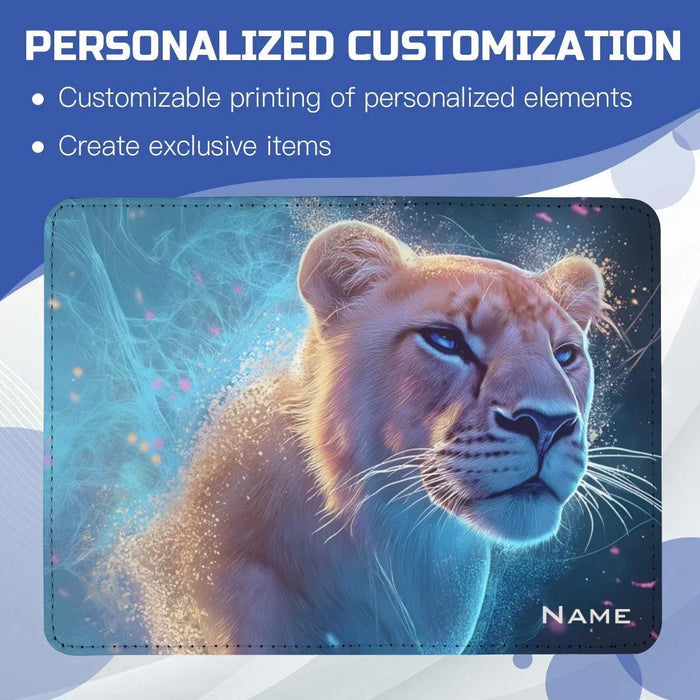 Personalized lion passport holder with starry galaxy cover and NAME on front