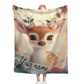 Personalized throw blanket with deer fawn illustration and "Your name" text