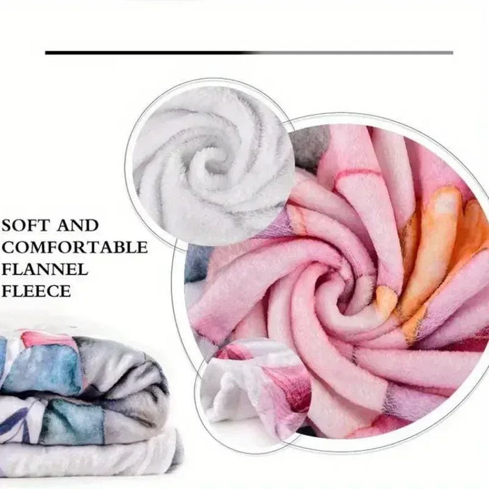 Soft flannel fleece blanket swatch in pink and light gray folded layers