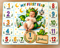 Personalized baby milestone blanket with dragon theme, 1–12 month milestones and name Joshua