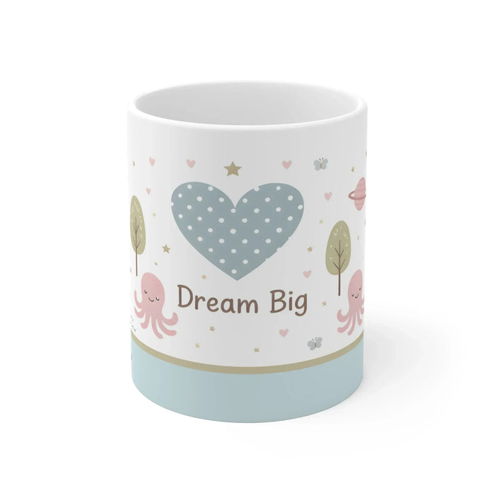 Dream Big heart ocean animal ceramic mug with handle, name Alex