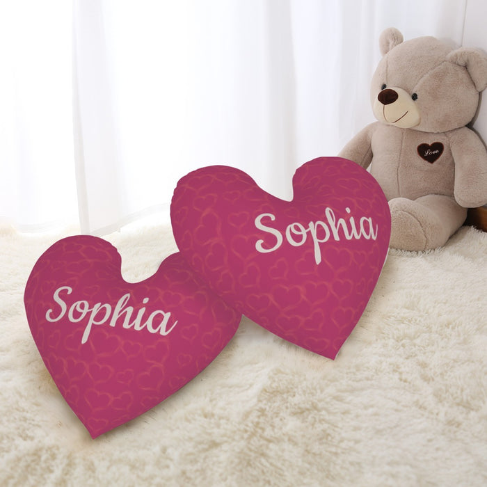 Pink heart pillow with Sophia embroidered on a heart-shaped cushion