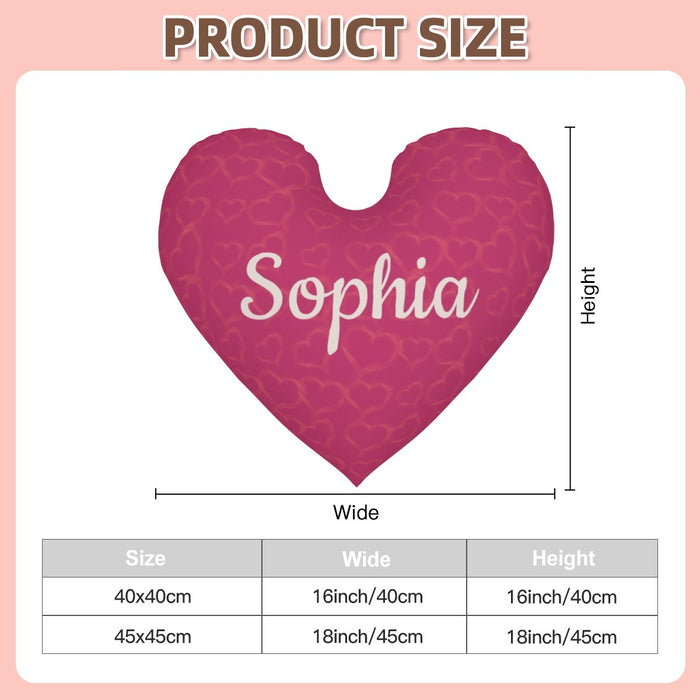 Heart pillow size chart: 40x40cm and 45x45cm heart cushions