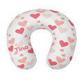U-shaped travel neck pillow, white with pink hearts and “Tina” text