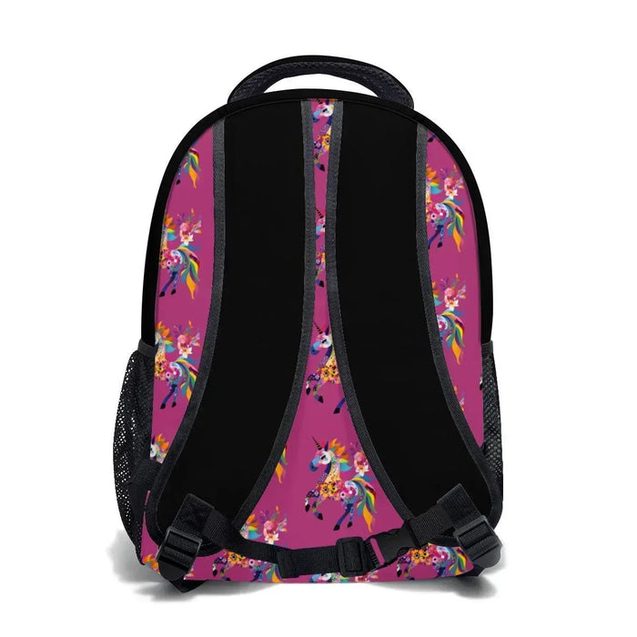Kids school backpack back with adjustable shoulder straps and unicorn side panels