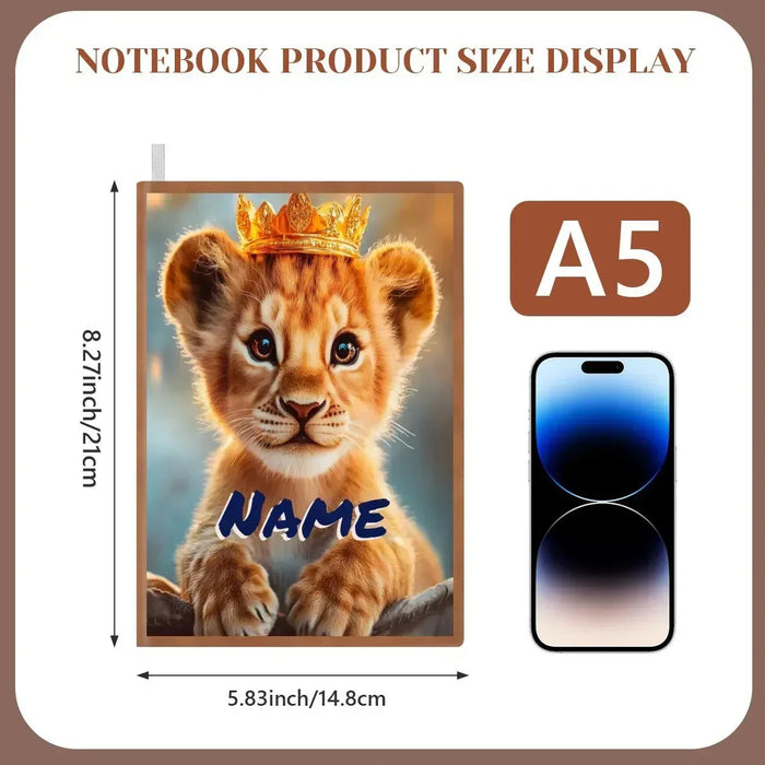 A5 notebook product size display with lion cub cover and size markings