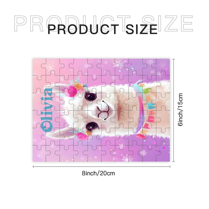 Llama-themed wooden puzzle artwork with 15x20cm size outline