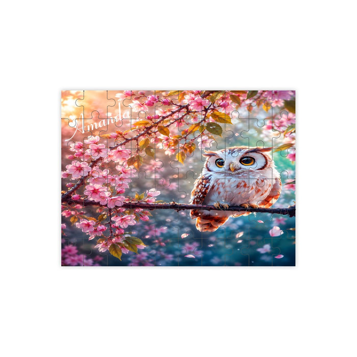 Rectangular owl jigsaw puzzle featuring cherry blossoms and a perched owl scene.