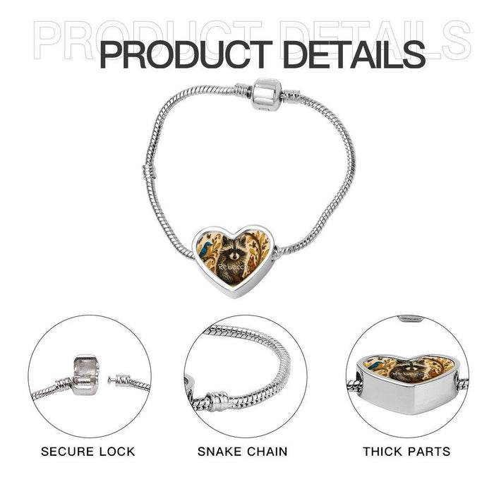 Silver snake chain bracelet with heart charm, secure lock and thick parts