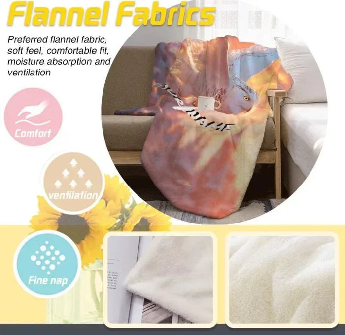 Flannel throw blanket corner with owl face print and soft, even nap