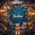 Personalized teddy bear blanket: blue, autumn leaves, name Joshua