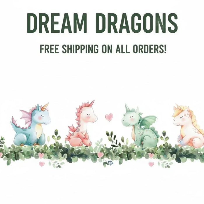 Kids blanket with illustrated unicorns, dreamy scene, and bold “DREAM DRAGONS” text
